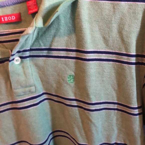 Izod Men’s XXL Polo Shirt Green with blue stripes - Picture 3 of 6